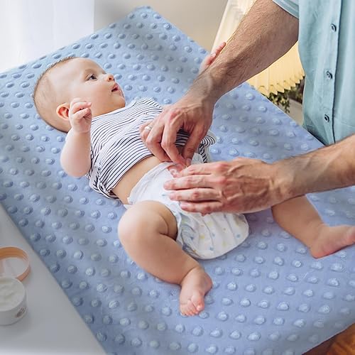 Miniatura 7 de Juego de 2 fundas para cambiador, para bebé niño y niña, suave de felpa Minky para cambiador, transpirable, lavable, funda para cambiador de pañales