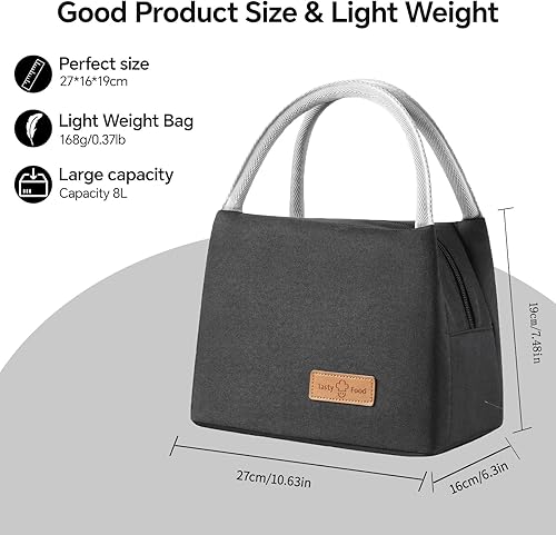 Miniatura 6 de Lonchera pequeña para mujeres, hombres y adultos, con aislamiento, impermeable, portátil, reutilizable, para el trabajo, al aire libre (negro)