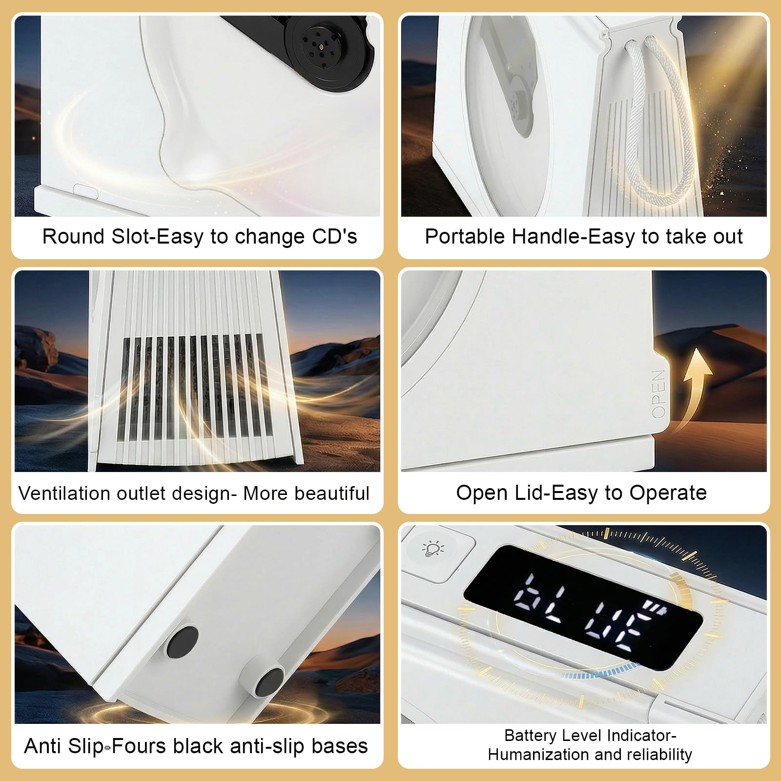 Gueray Lettore CD Portatile Bluetooth 5.3 Altoparlante HiFi Batteria Ricaricabile 4000mAh Design Libreria