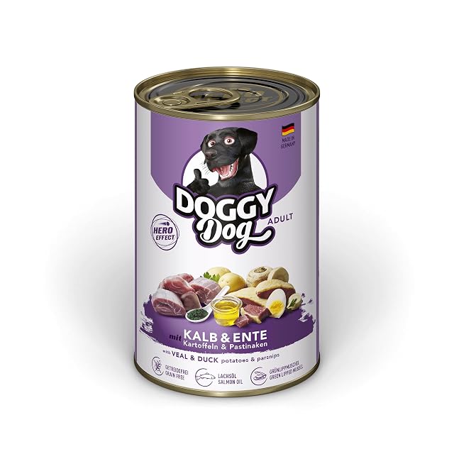 DOGGY Dog Paté Ternera y Pato, 6 x 400 g, Comida húmeda para Perros, sin Cereales