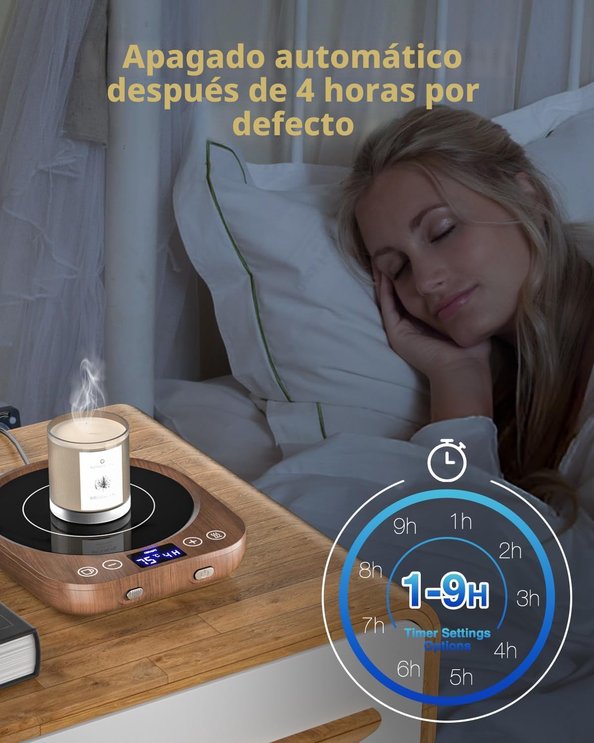 MQFORU Calentador Tazas con 9 Ajustes Temperatura, 36 W Calentador de Café con Horario de 1 a 9 Horas, 4 Horas de Desconexión Automática, Calentador Velas para Café, Té, Leche, Vela, Bebidas