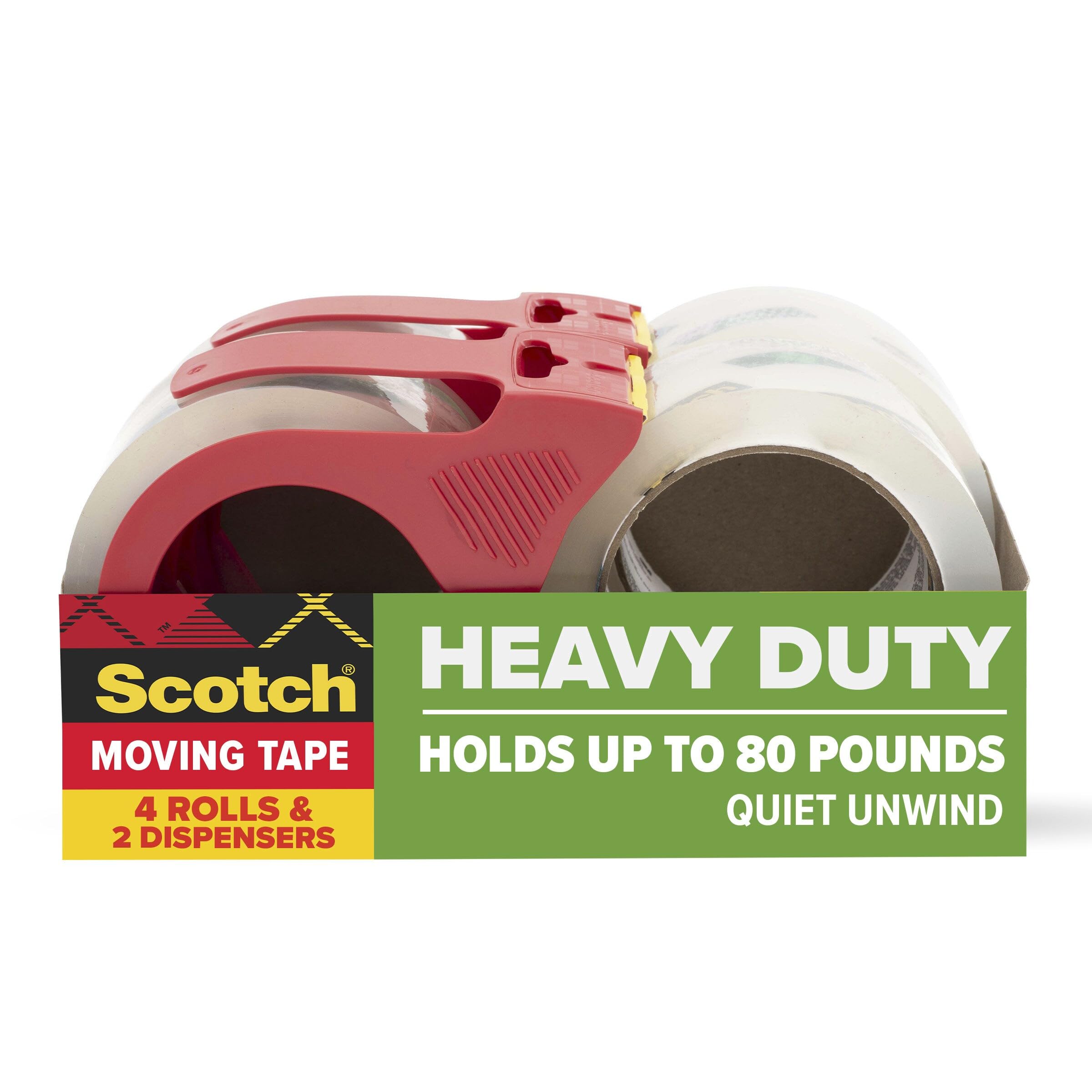 Scotch Ruban adhésif d'emballage ultra résistant, transparent, rend l'emballage plus facile et plus silencieux, 4,8 cm x 54,6 m, 4 rouleaux de ruban adhésif avec 2 distributeurs