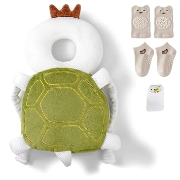 Baby Head Protector Backpack, Toddler Baby Head Protection Backpack with Baby Knee Pads Alarm Function for Walking & Crawling, Soft, Breathable and Wearing Safety Baby Head Protector - Turtle