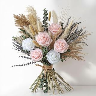 Dried Flowers Bouquet - Natural Pampas Grass Boho Decor Floral Arrangements for Rustic Home Bedroom Wedding Western Modern Decorations