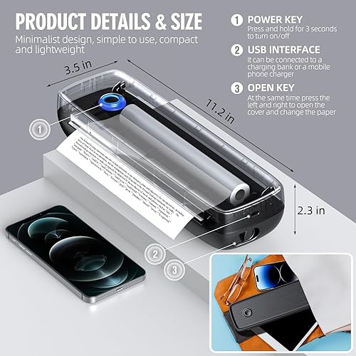 Miniatura 2 de Portable Printer Wireless for TravelBluetooth Thermal Printer Support 8.5" X 11" US Letter &Legal, A4&A5 Thermal Paper, Inkless Printer Compatible