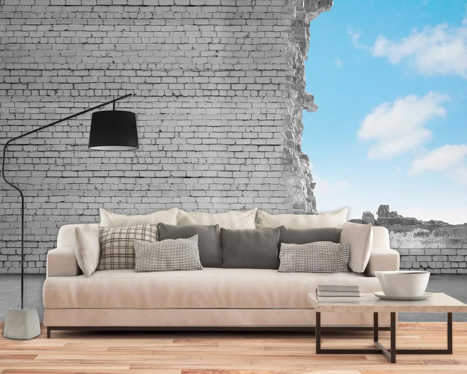 Fototapeta 3D, efekt cegły, niebo, włóknina, dekoracja ścienna do salonu, sypialni, pokoju dziecięcego, motyw, 300 cm x 210 cm, naklejki - pi
