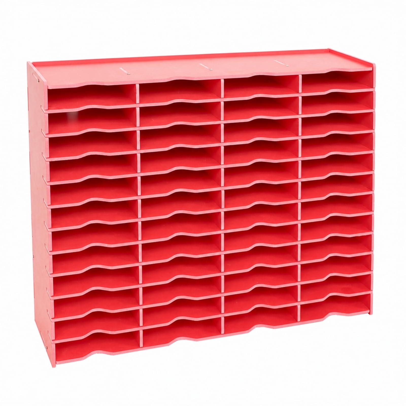 KESOTO Organizador Plegable Escritorio con 48 Compartimentos Pequeño Organizador Escalonado con Frontales Ondulados para Aula, Rojo, 48 Cuadrícula