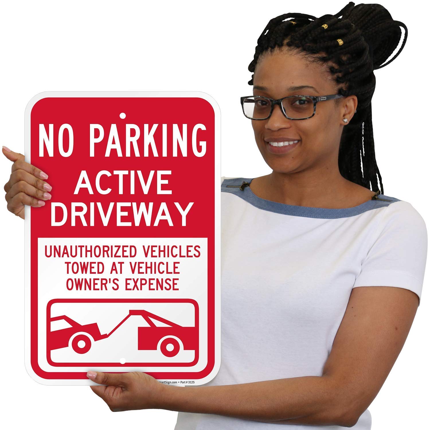 Wееklу Tор Sаlе No Parking - Active Driveway, Unauthorized Vehicles Towed Sign By SmartSign | 12 x 18 3M Engineer Grade Reflective Aluminum