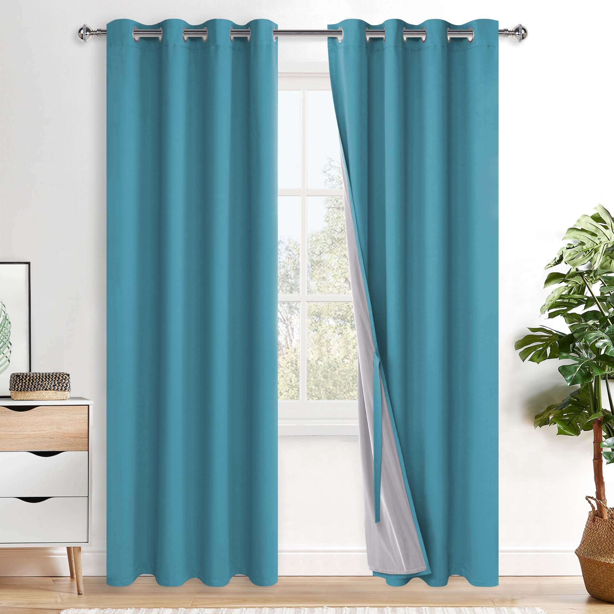XWZO 100% ondoorzichtige gordijnen voor de woonkamer, gordijnen met plooiband, slaapkamergordijnen, dubbelgelaagde dikke verduisteringsgordijnen thermogordijnen koudbescherming, 200 x 140 cm (h x b