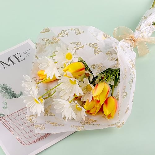 Miniatura 4 de KINBOM 30 hojas de papel de seda de mariposa dorada de 14 x 20 pulgadas, papel de seda de regalo dorado a granel para embalaje para Navidad, boda,