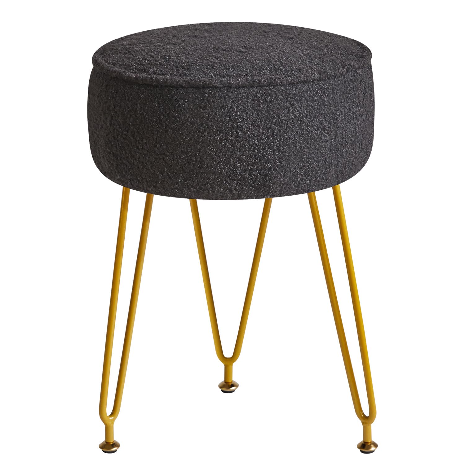 IBUYKE Teddy Velvet Round Footrest Ottoman, Makeup Vanity Stool Side Table, Velvet Dressing Table Seat, Pouf Couch Stool, for Living Room Bedroom, Black WBD009B