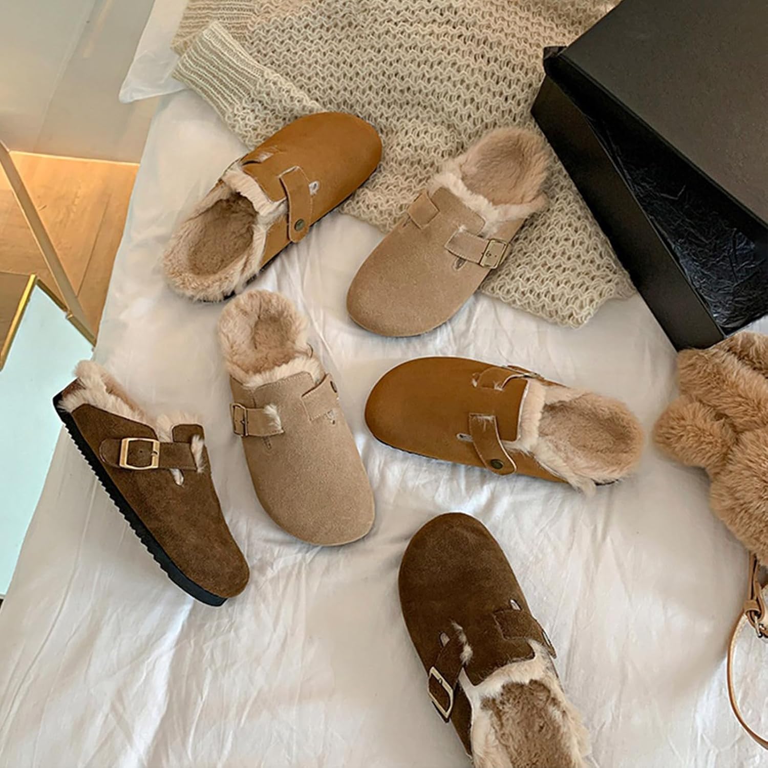 Suede Clogs Slippers for Women and Men Slip-On Buckle Slides Leather Mules Cork Footbed Sandals with Arch Support Winter Potato Shoes for Indoor & Outdoor - Image 2