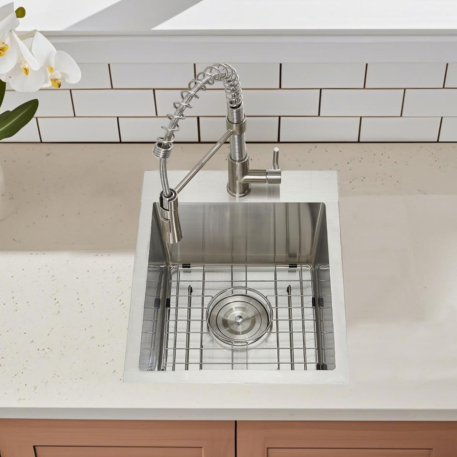 15 Drop In Bar Sink, 16 Guage Stainless Steel 13x15x9 Wet Bar Prep RV Outdoor Small Kitchen Sink Topmount Single Bowl with Drain