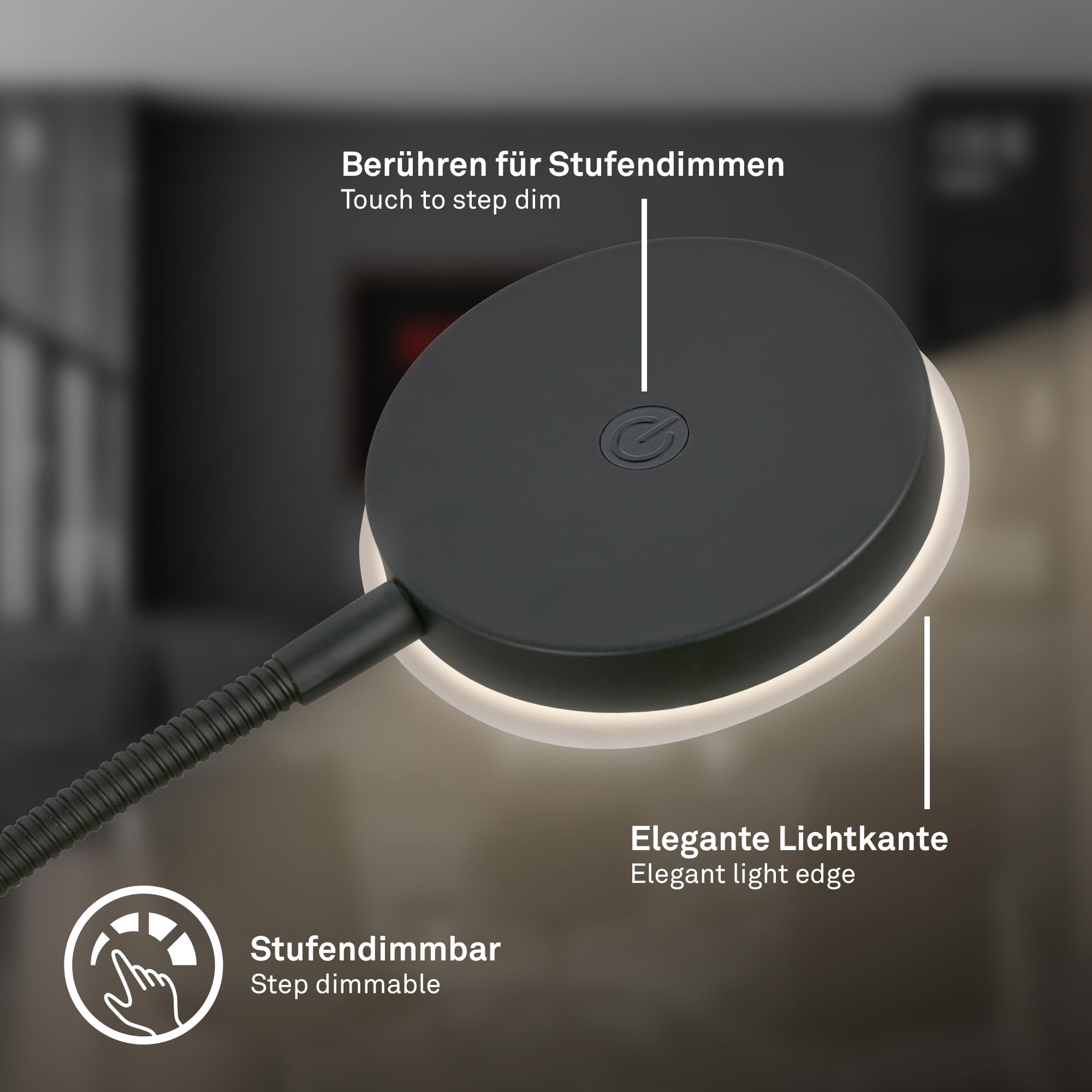 BRILONER – Lampa podłogowa LED dotykowa | Ściemniana, obrotowa, funkcja pamięci | Lampka do czytania, lampa do salonu, dekoracja sypialni, uplighter | 125,5x21x45 cm | Czarny