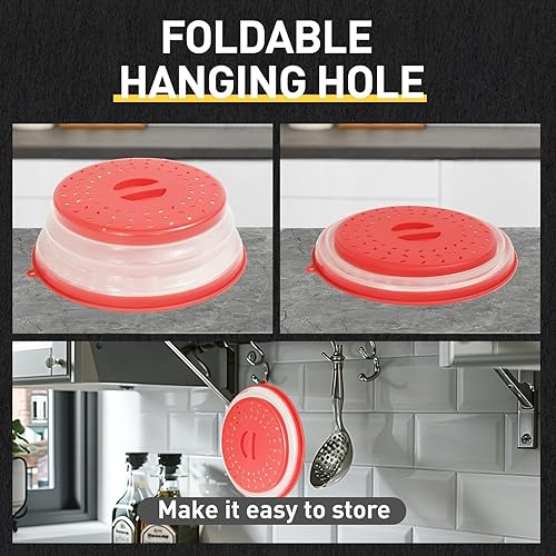 Miniatura 3 de Cubierta plegable para salpicaduras de microondas, tapa de microondas ventilada con agujero de gancho, protector de salpicaduras para plato, colador