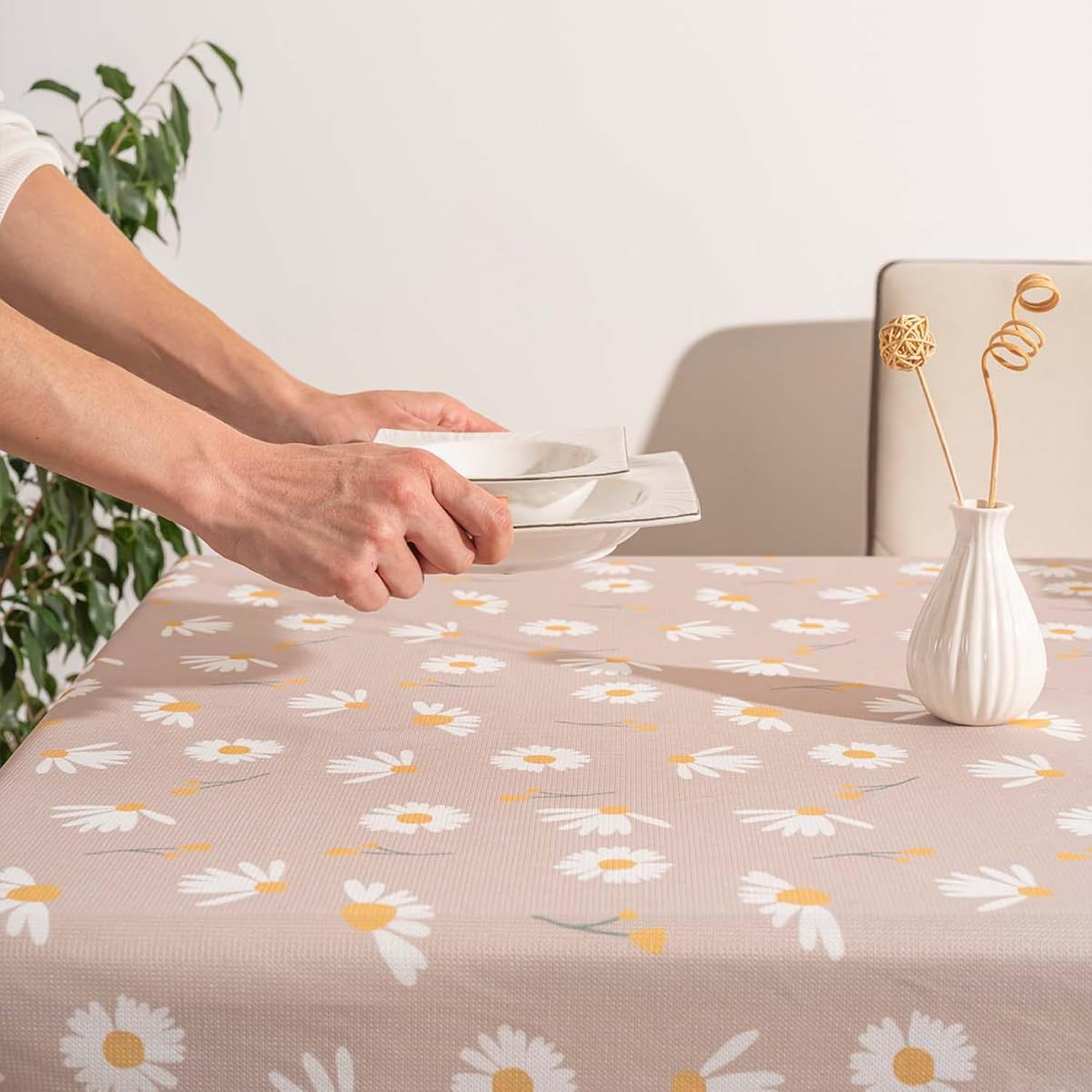 Rectangular & Round Tablecloth for Dining & Picnic | Botanical Print Fabric Table Cover for Indoor Outdoor Tables | Durable Table Cloth for Kitchen, Parties, Holidays & Everyday Use
