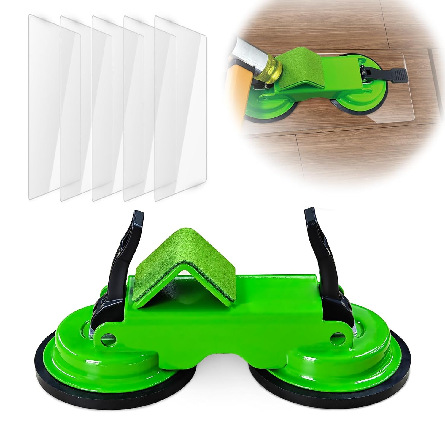 NAACOO Heavy Duty Floor Gap Fixer Tool, 45° Striking Surface Floor Gap Repair Tool with Dual Suction Cup, Made of Iron. with 5pcs Sticky Pads for Fixer Laminate/Vinyl Flooring Tools.