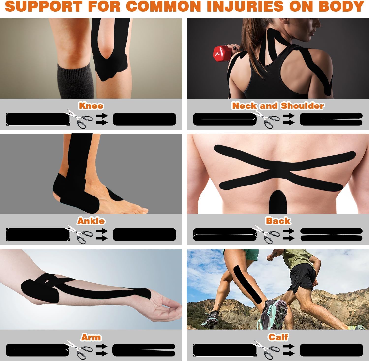 Elastic Kinesiology Tape, 2-Pack, Black | Waterproof, Uncut Roll, Latex Free, Breathable, Professional Grade