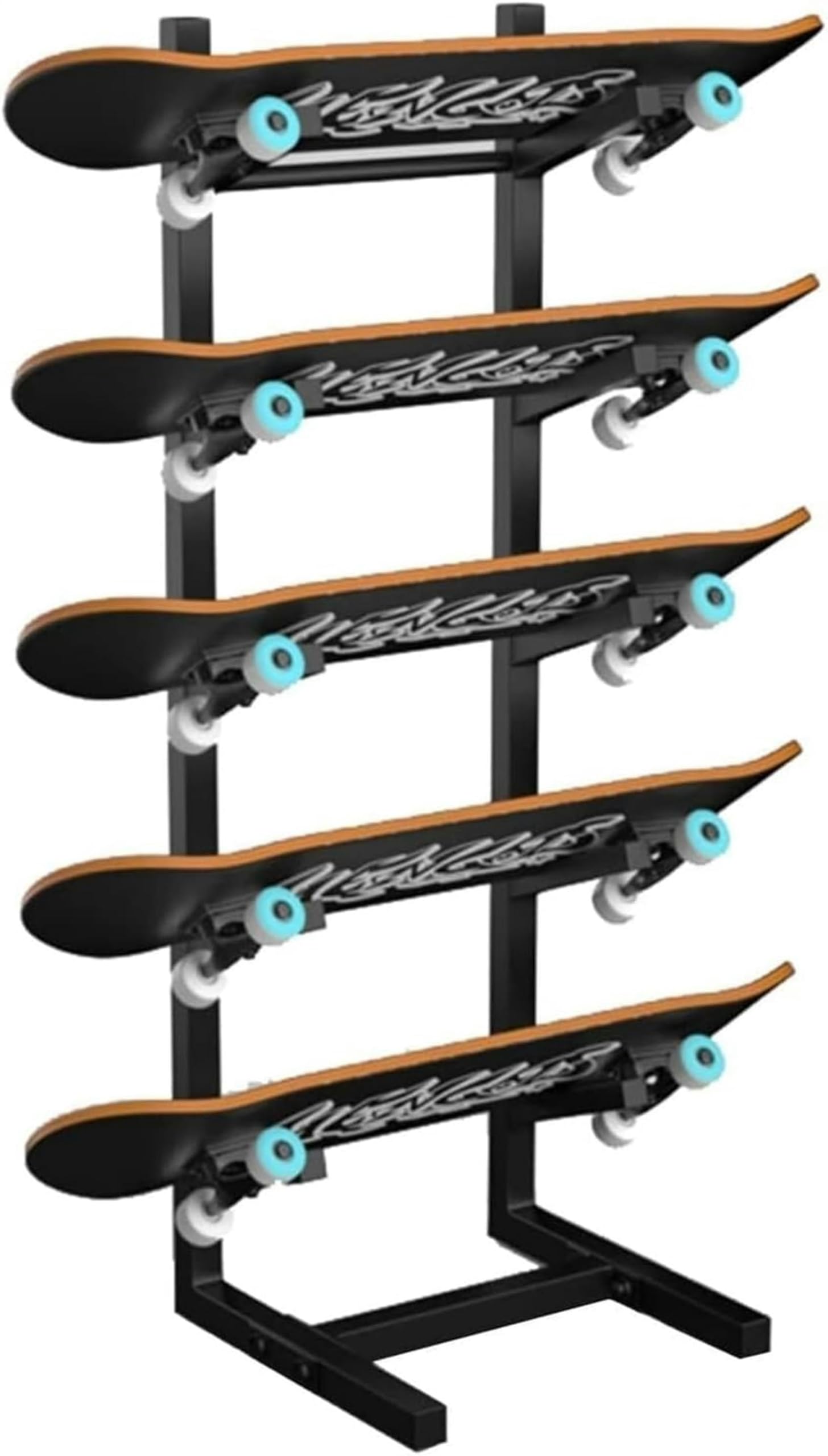 LIEOWYD Home Gym Organize Holder, Free Standing 5-Tiers Metal Snowboard Storage Rack for Skis/Skateboards/Scooter, Floor Display Stand for Garage/Shop,85x25x25cm