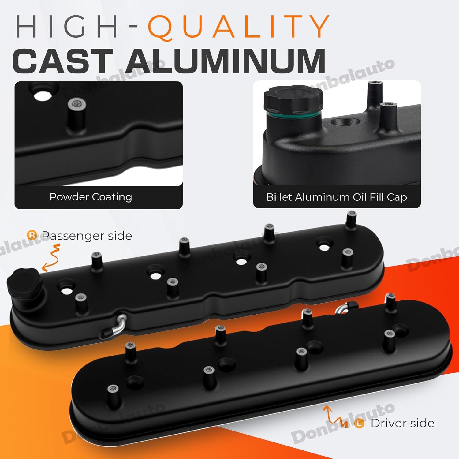 For LS Cast Aluminum Tall Valve Covers for LS1 LS2 LS3 LS6 LS7 with 72mm Bolt Spacing - Black
