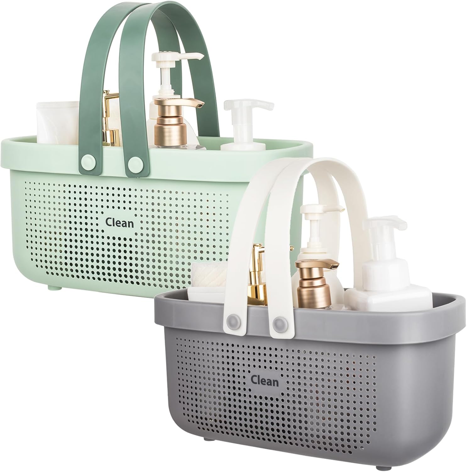 JiatuA Portable Shower Caddy Basket Cleaning Supplies Organizer with Handles Tote Storage Bin for Bathroom Kitchen Bedroom College Dorm, Under Sink, Garden, Green & Gray