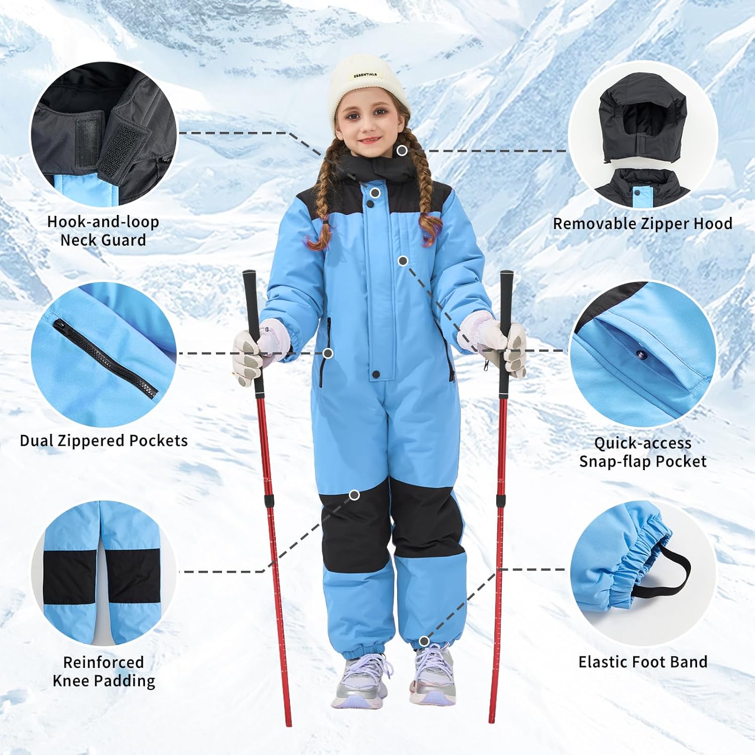 Owntop Kids Toddler Snow Suit One Piece for Boys Girls Lightweight Insulated Ski Suit Windproof Hooded Snowsuit Baby Jumpsuit - Image 2