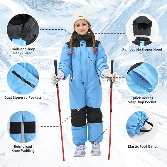 Owntop Kids Toddler Snow Suit One Piece for Boys Girls Lightweight Insulated Ski Suit Windproof Hooded Snowsuit Baby Jumpsuit