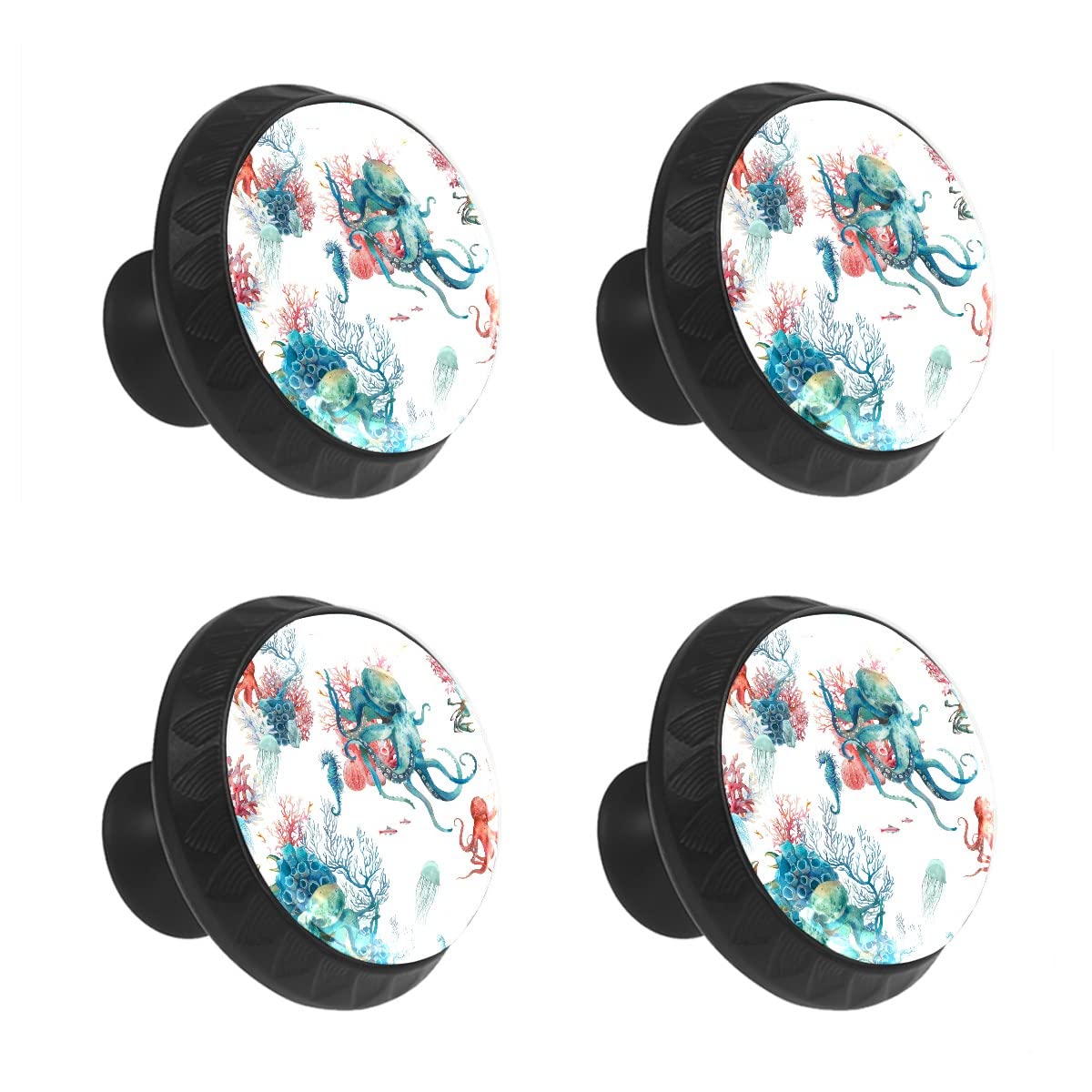 MEHOM 4 Pcs Crystal Glass Cabinet Drawer Knob,Watercolour Octopus Round Drawer Knobs Kitchen Cabinets Dresser Cupboard Wardrobe Unique Pulls Handles