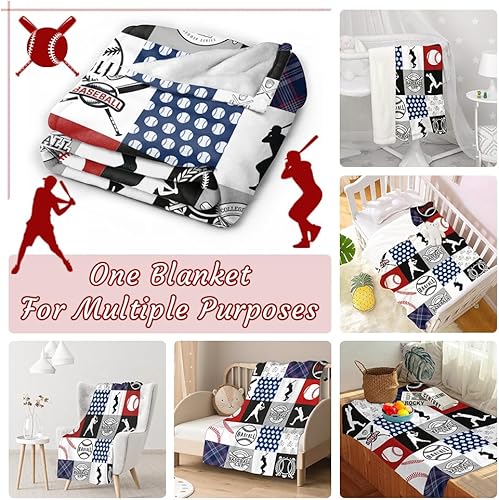Miniatura 5 de Manta de franela a cuadros, manta ligera y suave para los fanáticos del béisbol y el sóftbol, 40 x 50 pulgadas, para niñosniños