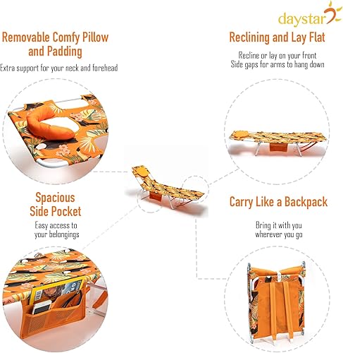 Miniatura 5 de SUNNYFEEL Silla de playa para adultos con agujero facial, mochila reclinable, silla de playa reclinable, silla de bronceado boca abajo, catre