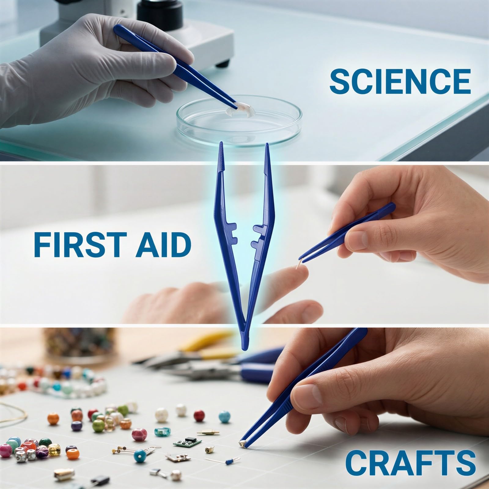100 Stück Kunststoffpinzetten, 5 Zoll / 13 cm Einweg-Pinzetten mit gezahnten, spitzen Spitzen, blau, für Erste-Hilfe-Sets, Wissenschaftslabor, Bastelarbeiten, Verbände und Lehrbedarf