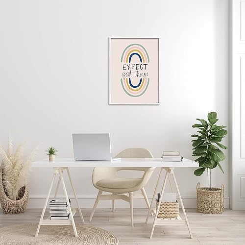 Miniatura 2 de Stupell Industries Expect Good Things Phrase Double Rainbow Reflection, diseñado por Kyra Brown - Arte de pared enmarcado en blanco y negro, rosa