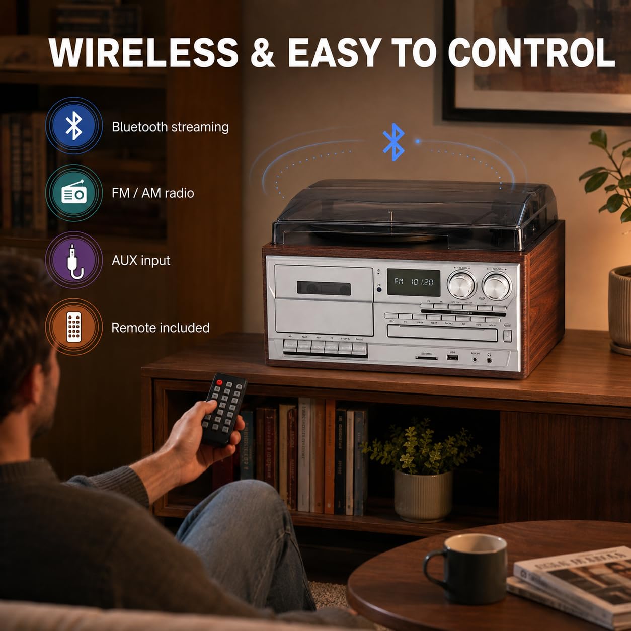 Gramofon 10 w 1 Bluetooth, odtwarzacz CD, kaseta, radio