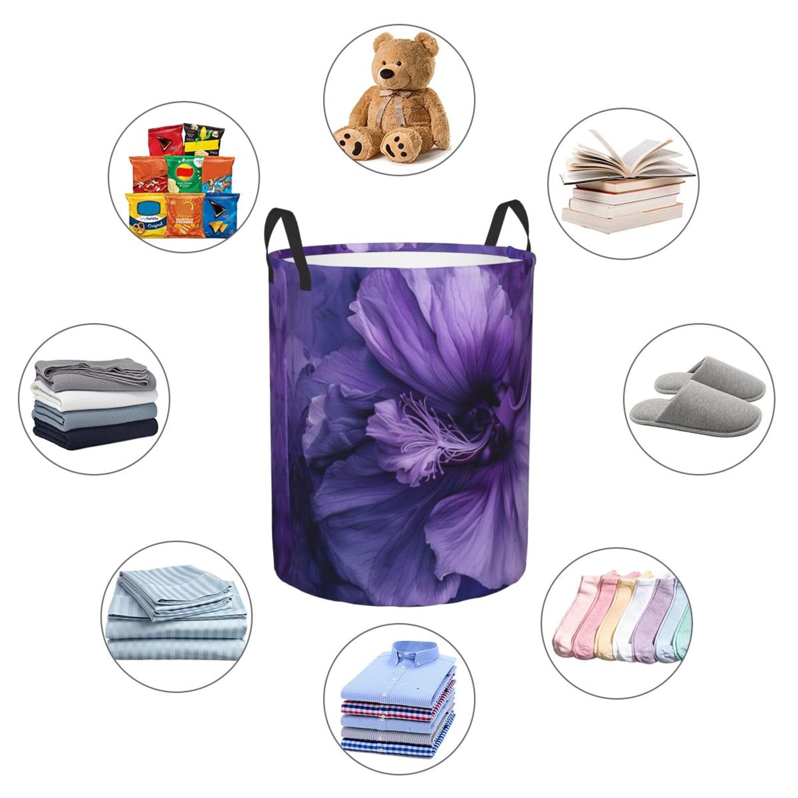 CLOCOR Cesto Portabiancheria Pieghevole Per Bambine – In Tela Con Fiori Viola, 40x40 Cm – Organizer Per Giocattoli E Vestiti Sporchi