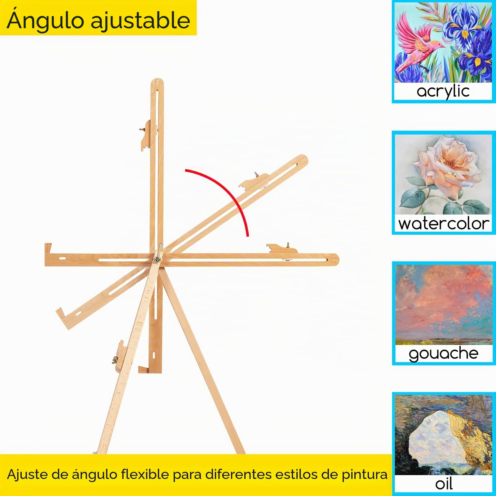 MEEDEN Caballete de trípode universal de madera de haya maciza Caballete de artista de pintura portátil, perfecto para pintores estudiantes, paisajistas, sostiene lienzos de hasta 34 "