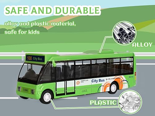 Miniatura 12 de Autos de juguete de autobús urbano, autos de aeropuerto de metal fundido a presión para niños de 3 a 8 años de edad, vehículo de juego azul