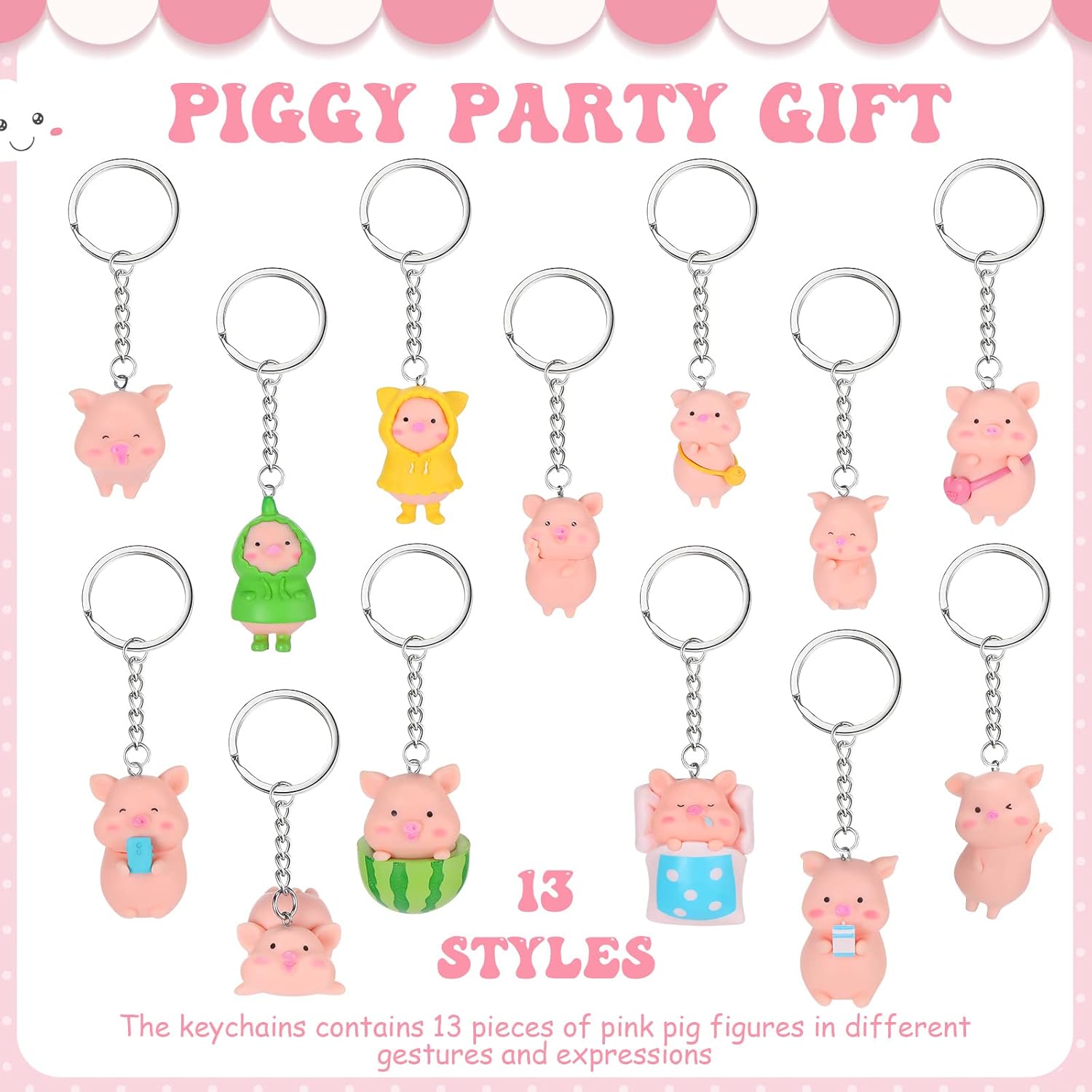 Inbagi 39 Pack Pig Party Favors with Pink Pig Keychains, Thanks Tags and Organza Gift Bags for Animal Themed Birthday Party Decorations, Piggy Baby Shower