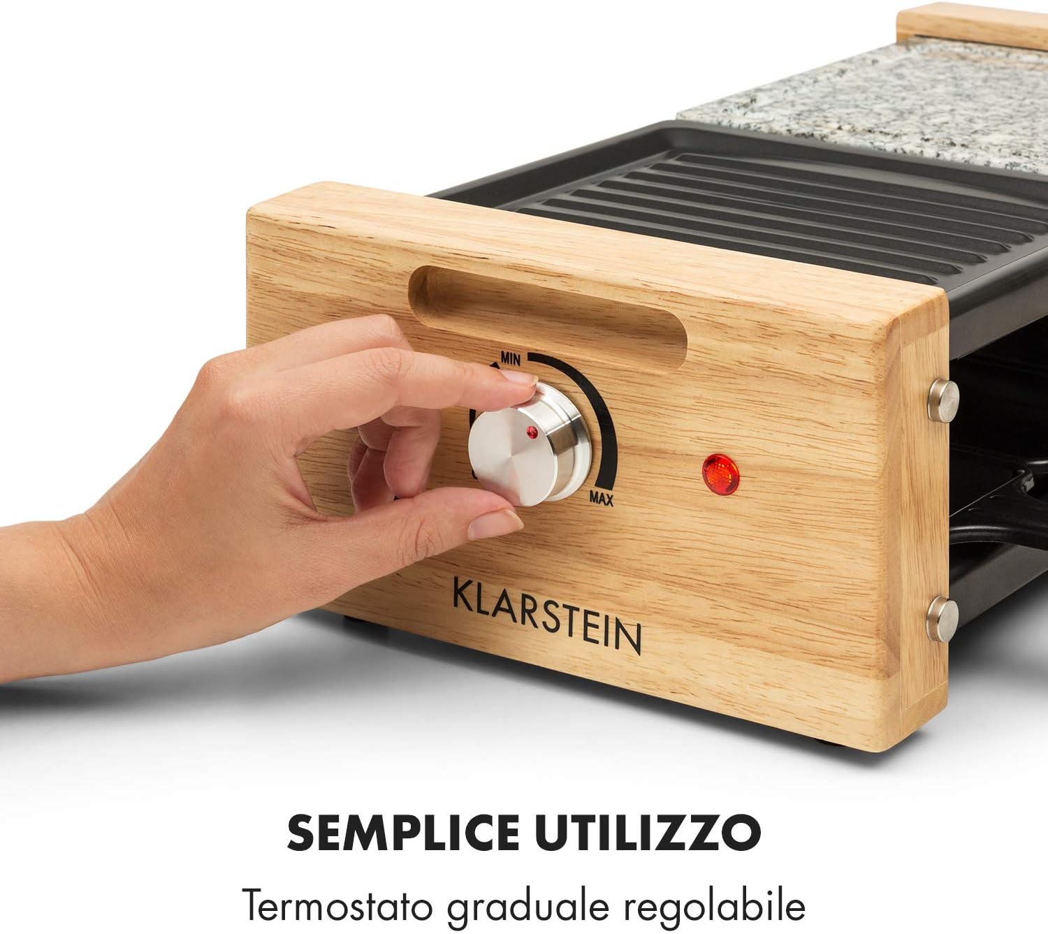 Klarstein Chateaubriand Nuovo - Raclette, Raclette con Pietra Naturale, Grill per Raclette, Grill Party, 1200 Watt, Alluminio/Pietra, 8 Persone, Acciaio inox, Incl. Accessori, Nero-Marrone Klarstein Chateaubriand Nuovo - Raclette, Raclette con Pietra Naturale, Grill per Raclette, Grill Party, 1200 Watt, Alluminio/Pietra, 8 Persone, Acciaio inox, Incl. Accessori, Nero-Marrone