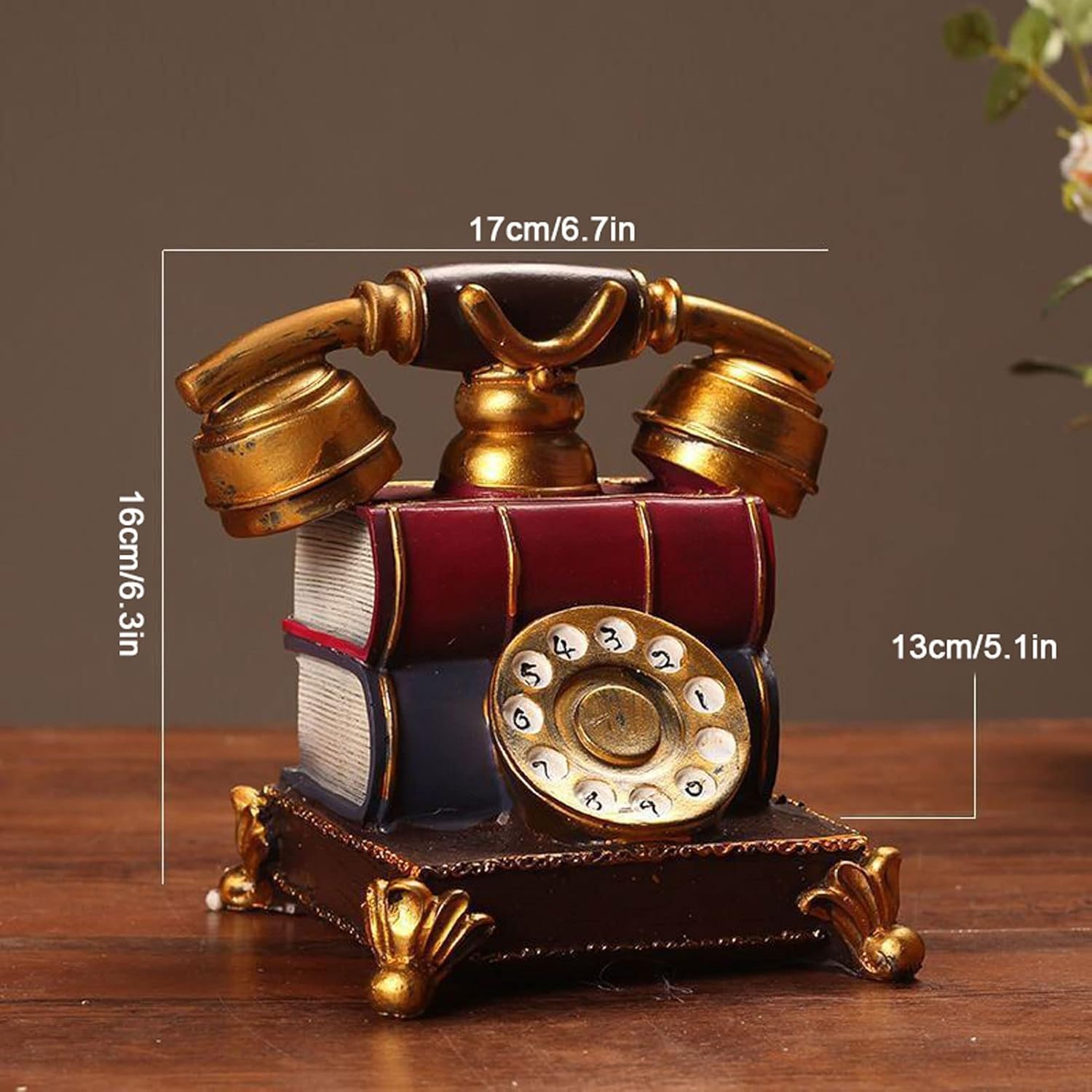 Antique Resin Phone Landline Phone Ornament Vintage Rotating Dial Phone for Home Living Room Window Display (Gold B) (Gold b)