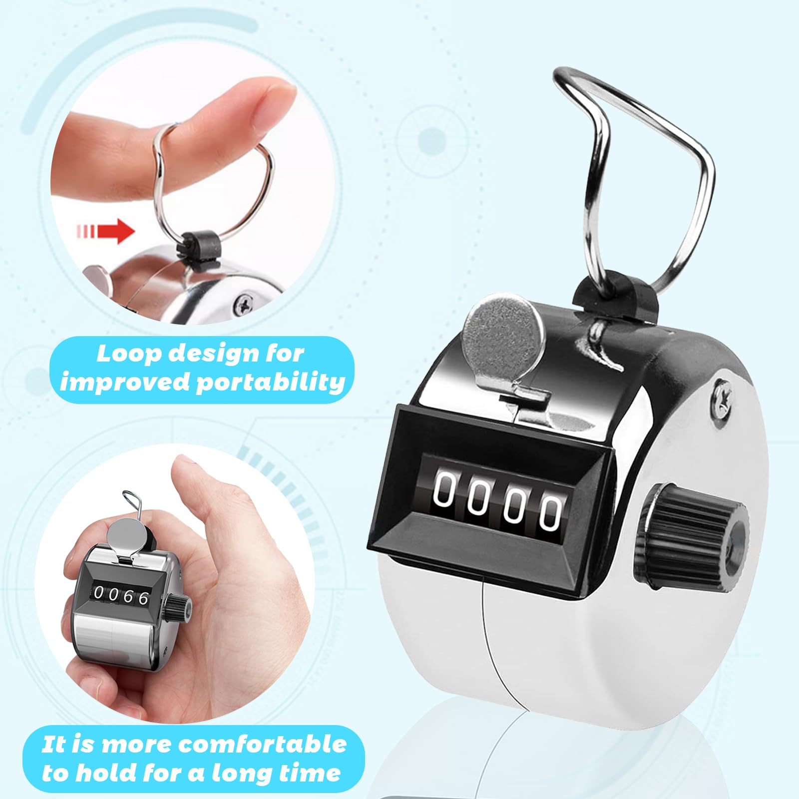 ACTOYS Contatore Manuale 4 Cifre 3 Pezzi Argento - Contapassi Clicker per Allenare, Lavorare a Maglia, Marcare Golf, Contare Persone