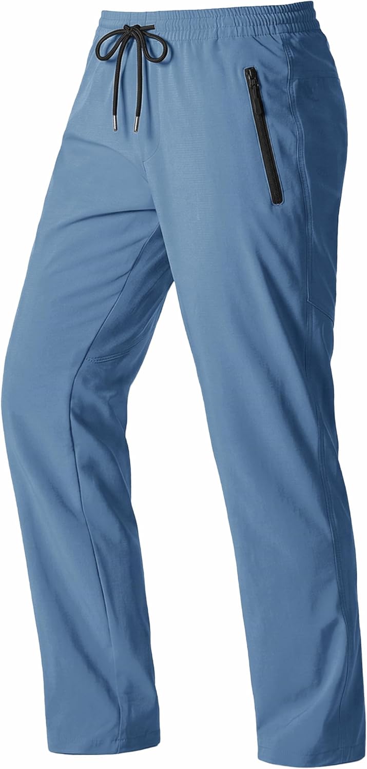 Men's Lightweight Athletic Pants Quick Dry Water Resistant Hiking Workout Joggers with Zipper Pockets