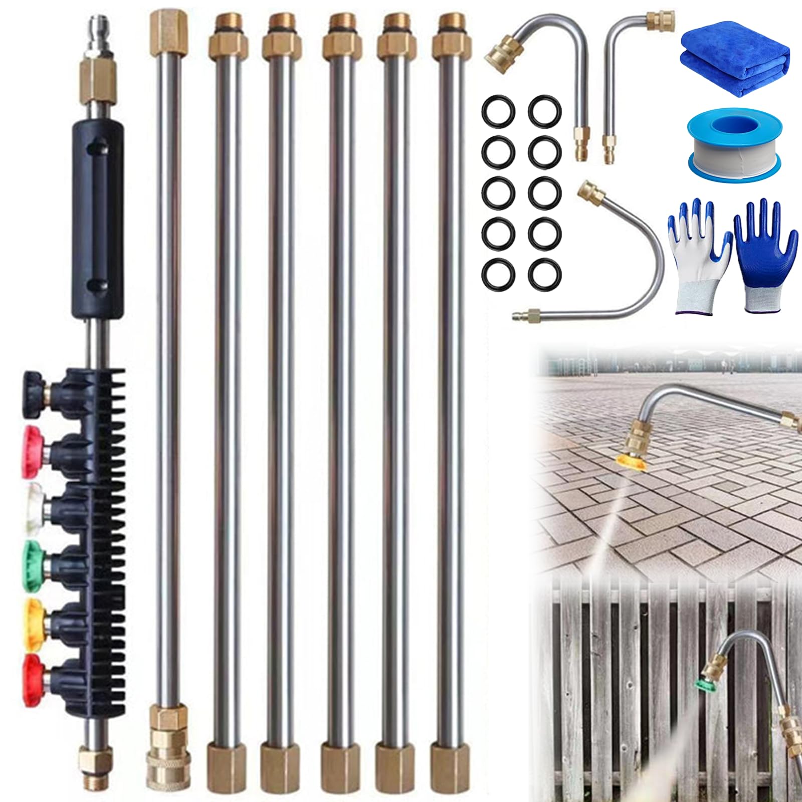 Juego de varitas de limpieza de alta presión de 4000 PSI, accesorios mejorados para lavadora eléctrica, varita de extensión para lavadora a presión, limpiador de canalones para limpiar casas, coches y