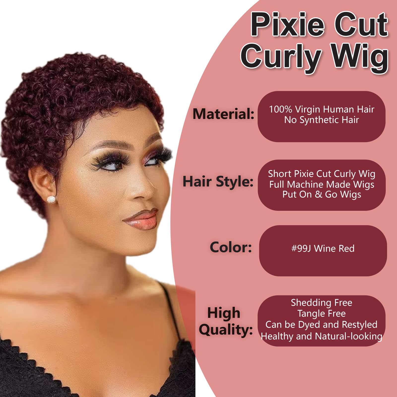 Short Kinky Curly Pixie Cut Wig 100% Virgin Human Hair Deep Wave Glueless Daily Kinky Curly Short Bob 13x4 Transparent Lace Front Glueless  main image 3