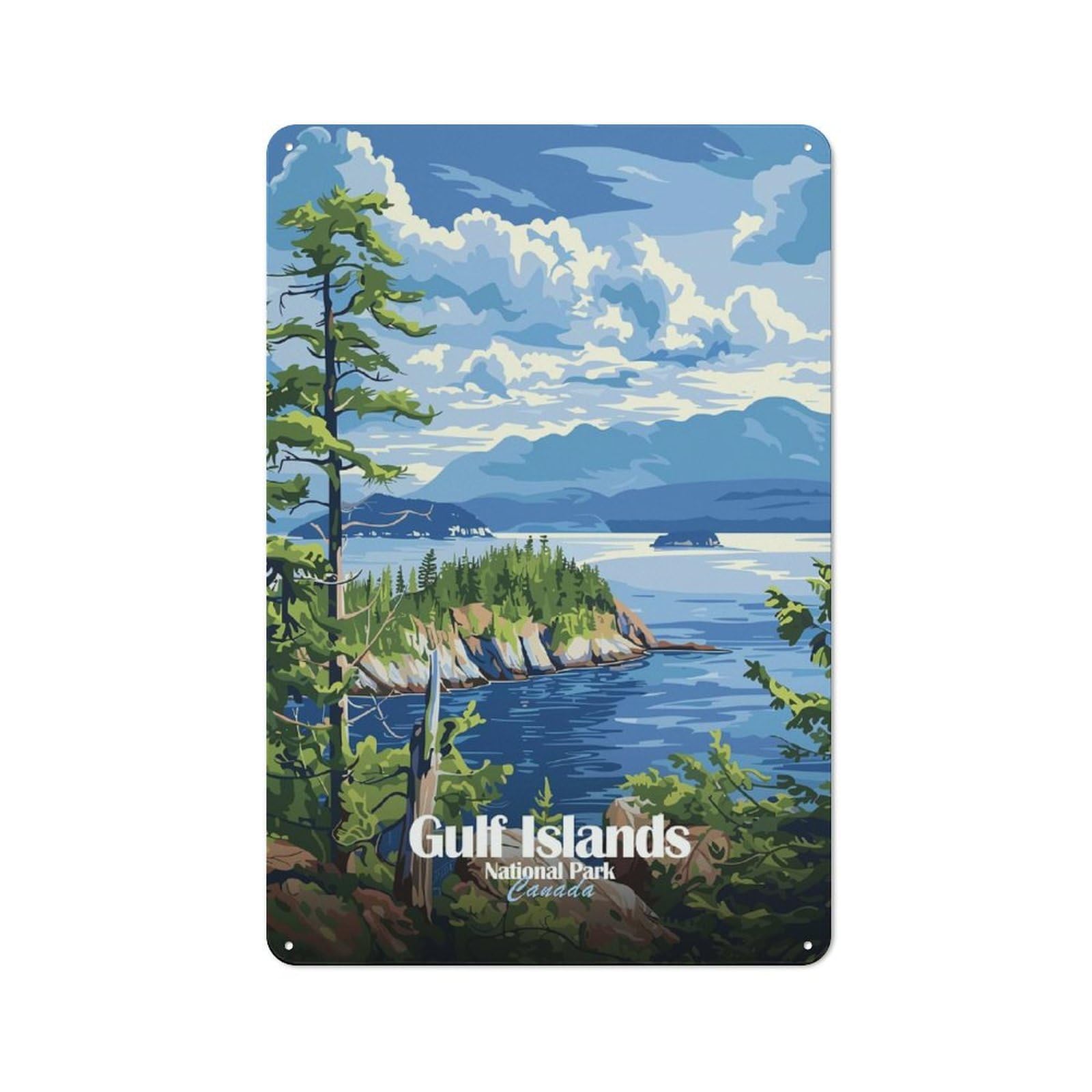Junmoney Style-13 For Hobby Room Or Studio, Gulf Islands National Park Canada Retro Metal Wall Sign 30X20cm, For Vintage Wall Decor Fans, For Themed Room Decoration
