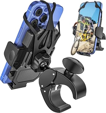 Shockproof Bike Phone Holder for Stroller, Motorcycle, Baby Stroller, Shopping Cart, Scooter, Ebike, Bicycle, Handlebar Cell Phone Mount Clamp for iPhone 17 16 15, All 4-7 Devices