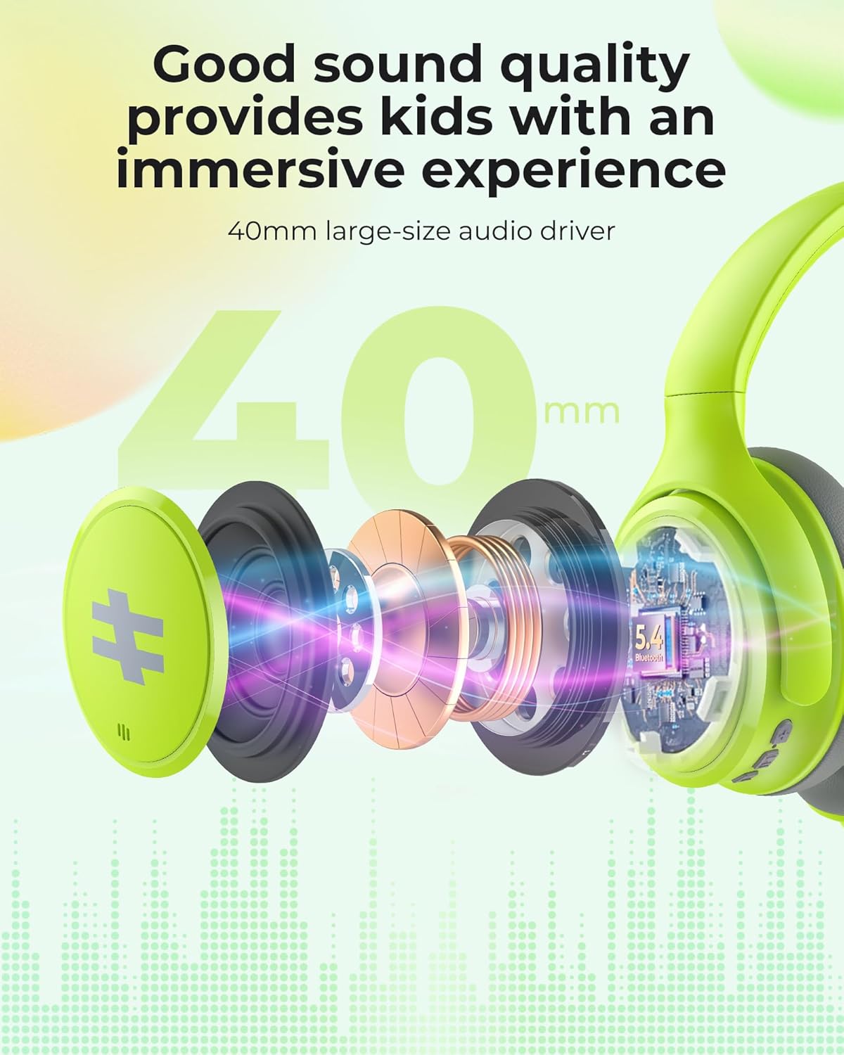 seenda Active Noise Cancelling Headphones for Kids, HEO-303 Bluetooth 5.4 60H Playtime Type C Fast Charging, 74/85/94 dB Safe Volume Limit Headset with Mic for Ipad, Airplane, Travel, Green - Image 7