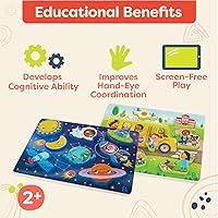 Vista 4 de B. toys Peek & Explore 2 – Pack – Espacio exterior y autobús escolar – Paquete de rompecabezas grueso – Rompecabezas para niños pequeños, niños – 8