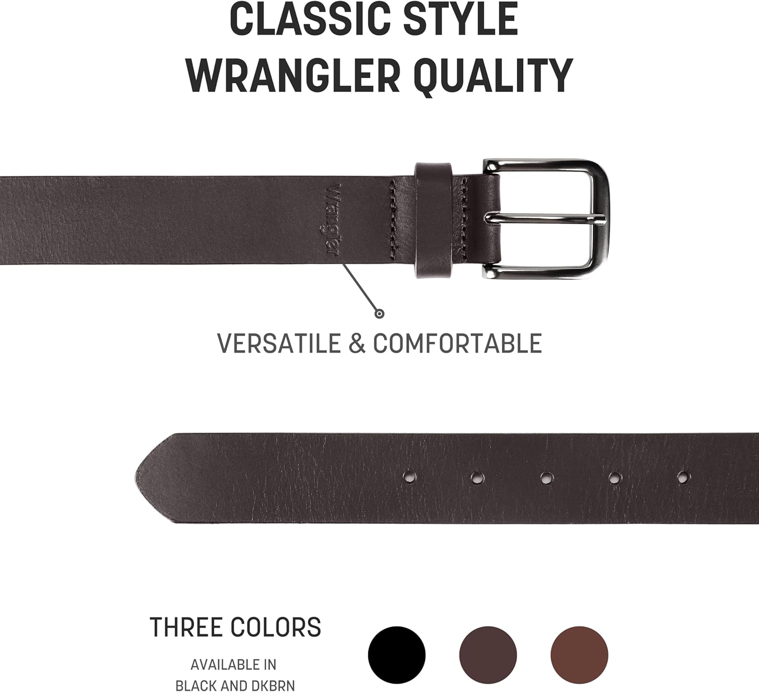 Wrangler Men’s Full Grain Genuine Leather 35mm Thick Casual Belt for Jeans, Pants - Image 2