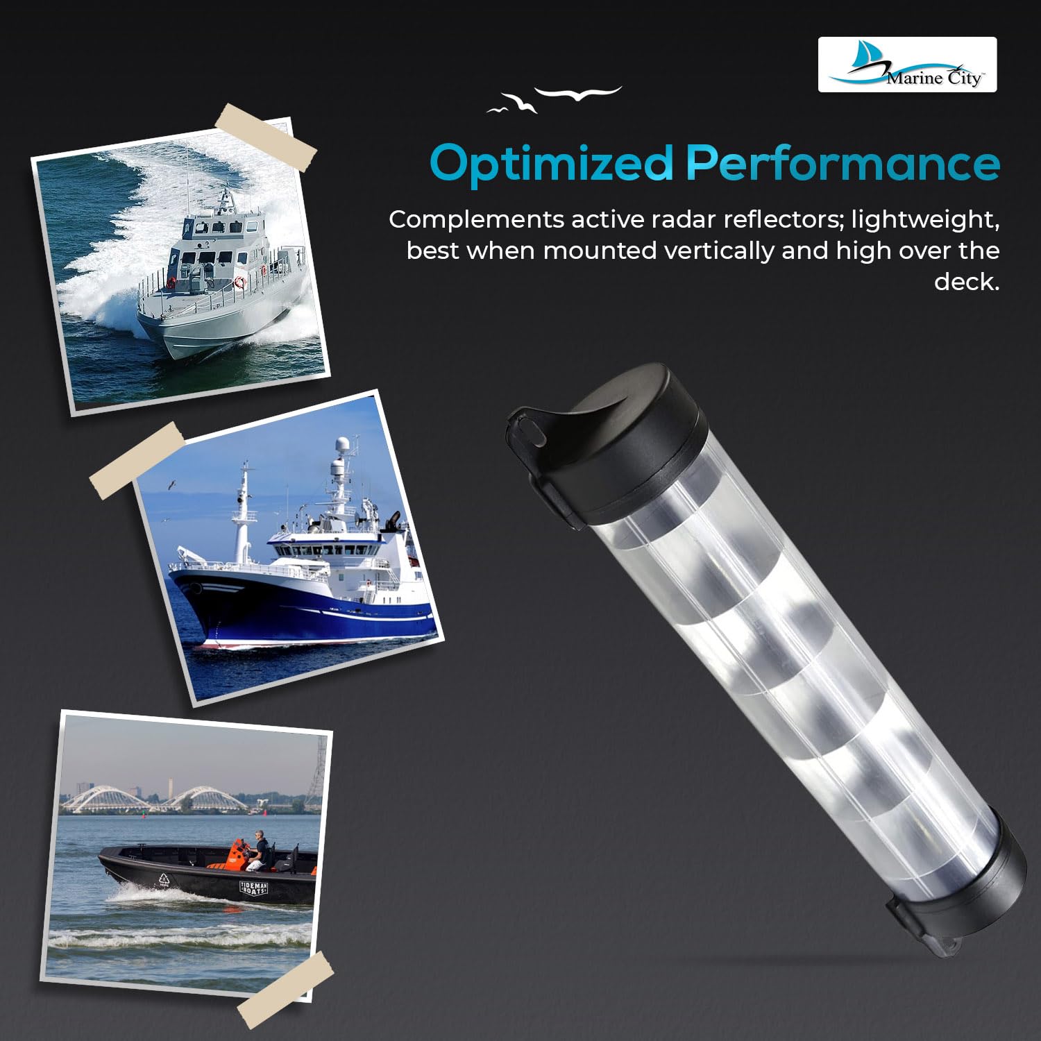 MARINE CITY Radar-Reflektor, Aluminium, stabiles und starkes glattes Design, 40 m² reflektierender Bereich, 10,2 x 58,4 cm, für Motorboote, Pontons, Boote, Wohnmobile, Schiffe, Yachten (1 Stück)