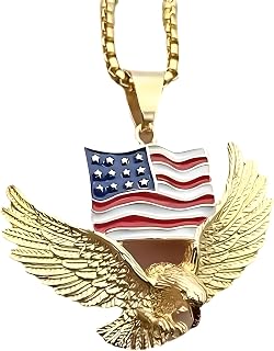 Mens Majestic Silver Eagle with American Flag Pendant Necklace - A Bold Hip Hop Jewelry Statement, Symbol of Freedom and Unmatched Style